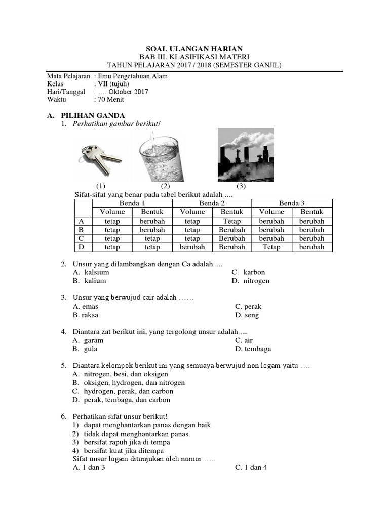 Soal Materi Dan Perubahannya Mudah