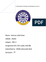 Name: Kamran Ullah Khan CMSID: 29293 Subject: PRC 2 Assignment #2 (ACI Codes 318-08) Submitted To: ENGR Jahanzaib Shah Semester: 7