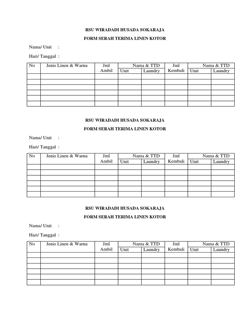 Form Serah Terima Linen Kotor | PDF