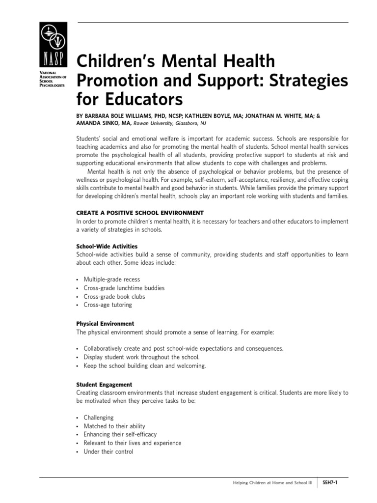 Childrens Mental Health Problems Strategies For Educators | PDF
