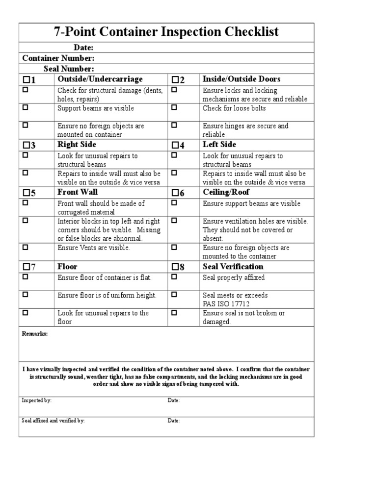 CTPAT 7-Point Container Seal Inspection Checklist | PDF | Door | Wall