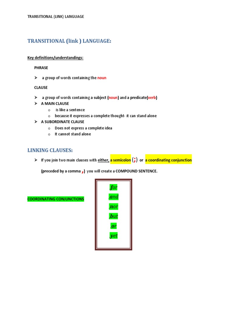 Understanding Transitional Language in Writing | PDF