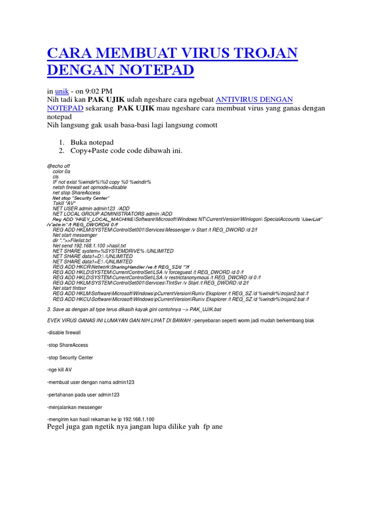Cara Membuat Virus Trojan Dengan Notepad PDF