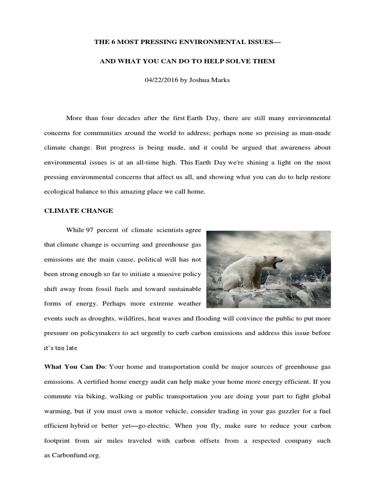 Earth Day: Solve Key Environmental Issues | PDF | Greenhouse Gas ...