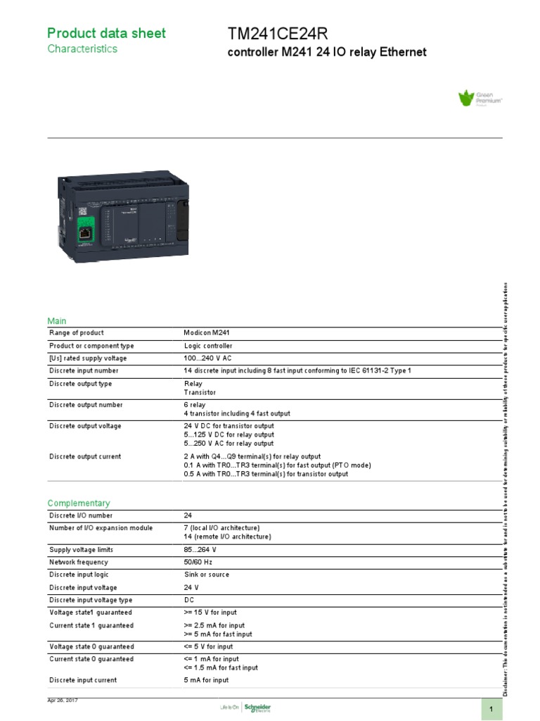 Modicon M241 Controller Data Sheet | PDF | Port (Computer Networking ...
