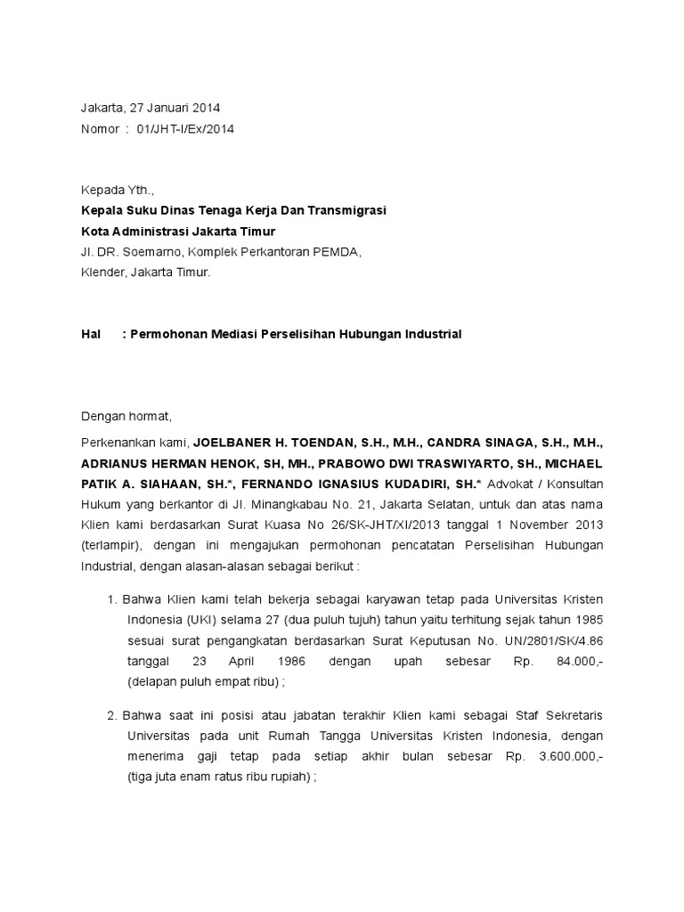 1 Surat Ke Disnaker Jakarta Timur Nixon Contoh surat pengaduan ini dapat disesuaikan dengan situasi atau duduk kasus yang terjadi.