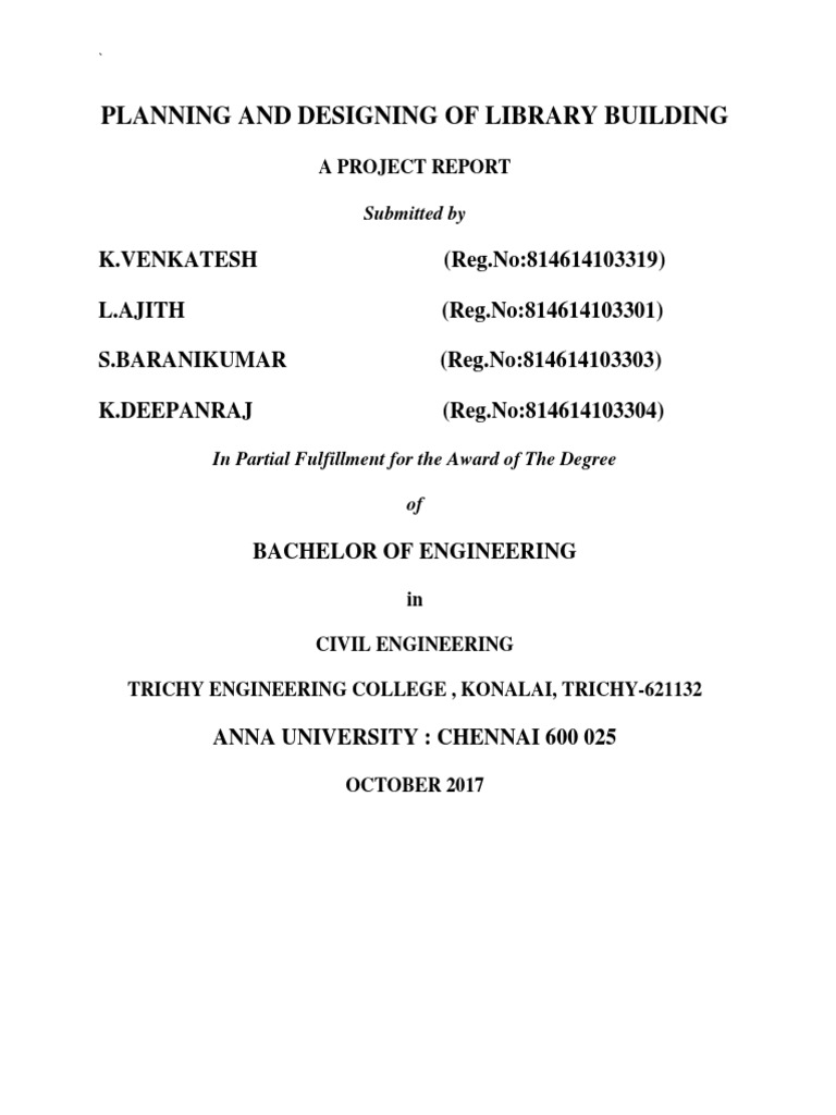 Library Building Planning and Design Report | PDF | Stairs | Beam ...