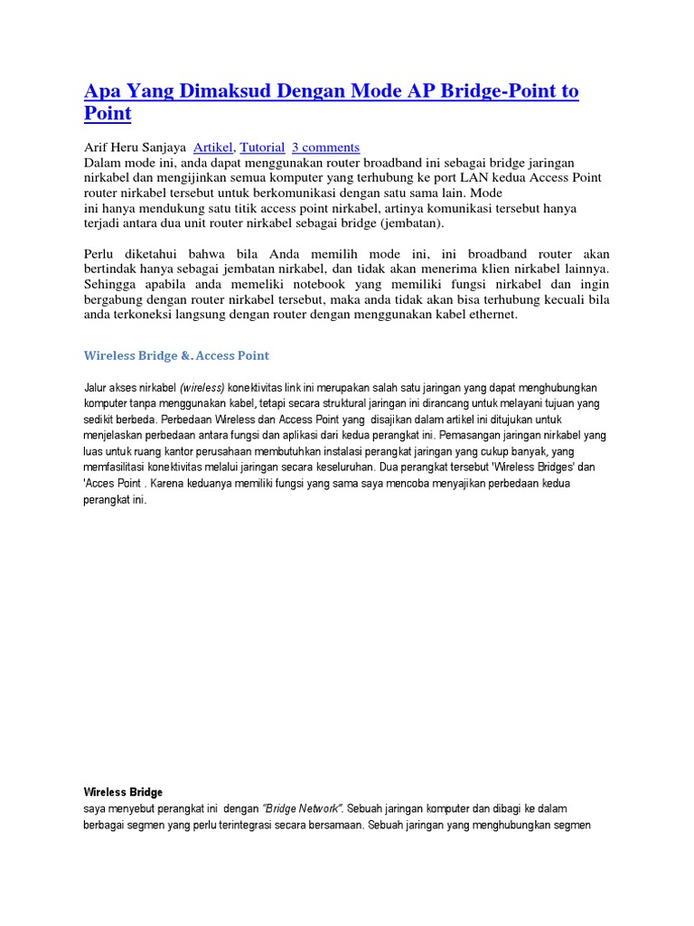 Apa Yang Dimaksud Dengan Mode AP Bridge