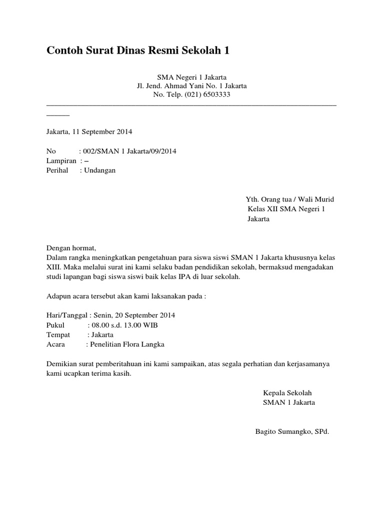 Contoh Surat Resmi Atau Surat Dinas Kumpulan Surat Penting