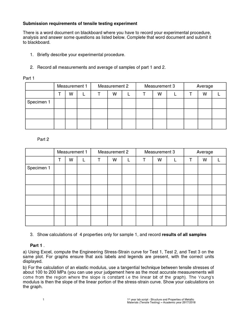 Tensile Testing - Submission and Reporting | PDF | Young's Modulus ...