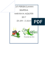 Cuti Persekolahan Sempena Hari Raya Aidilfitri 2017 23 Jun - 2 Julai