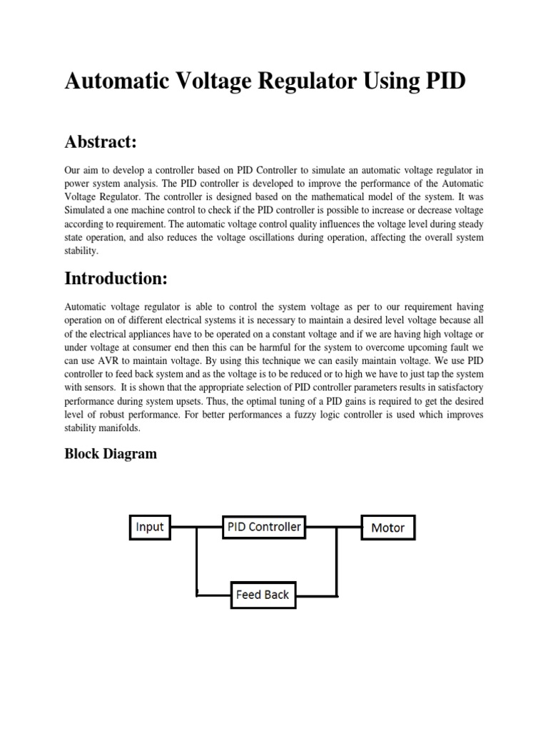 PID-Based Automatic Voltage Regulator | PDF | Control Theory | Systems ...