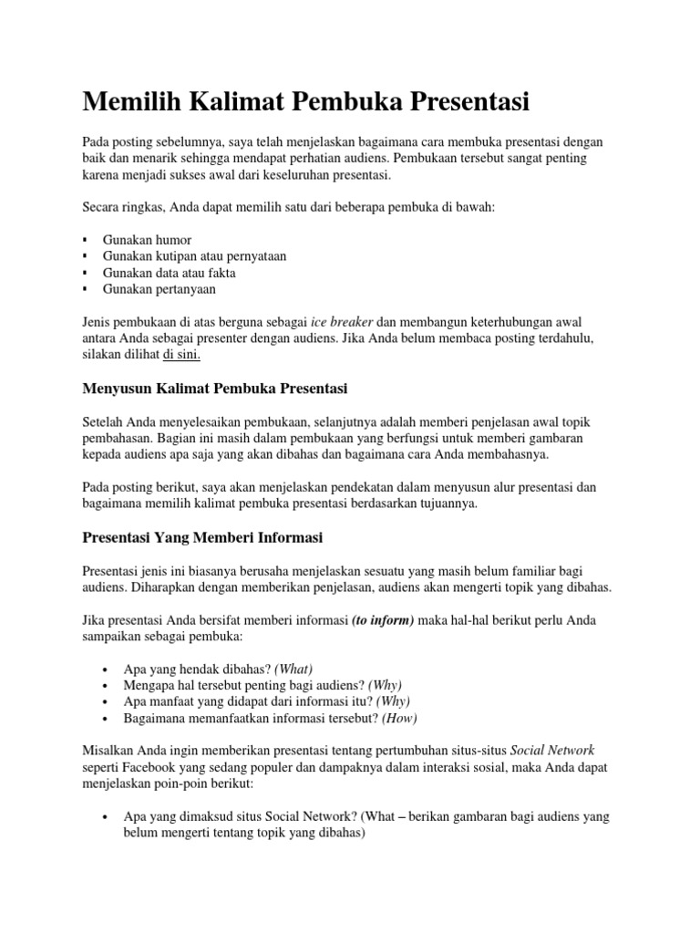 Memilih Kalimat Pembuka Presentasi