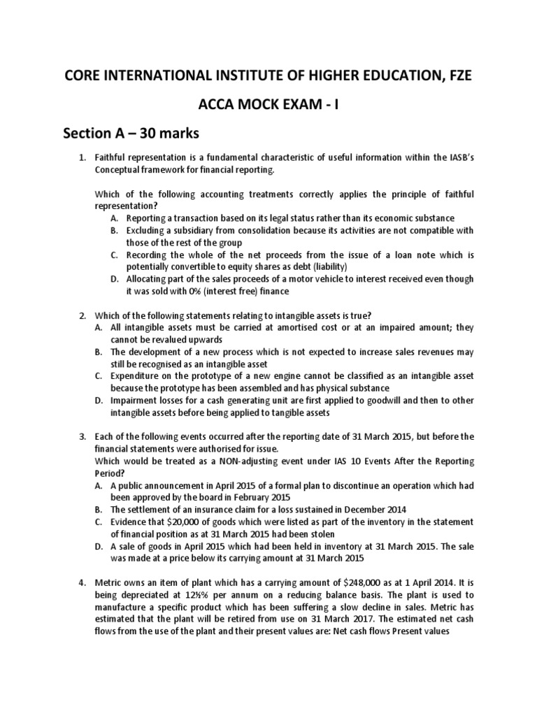 ACCA Mock Exam - I: Section A Questions and Solutions | PDF ...