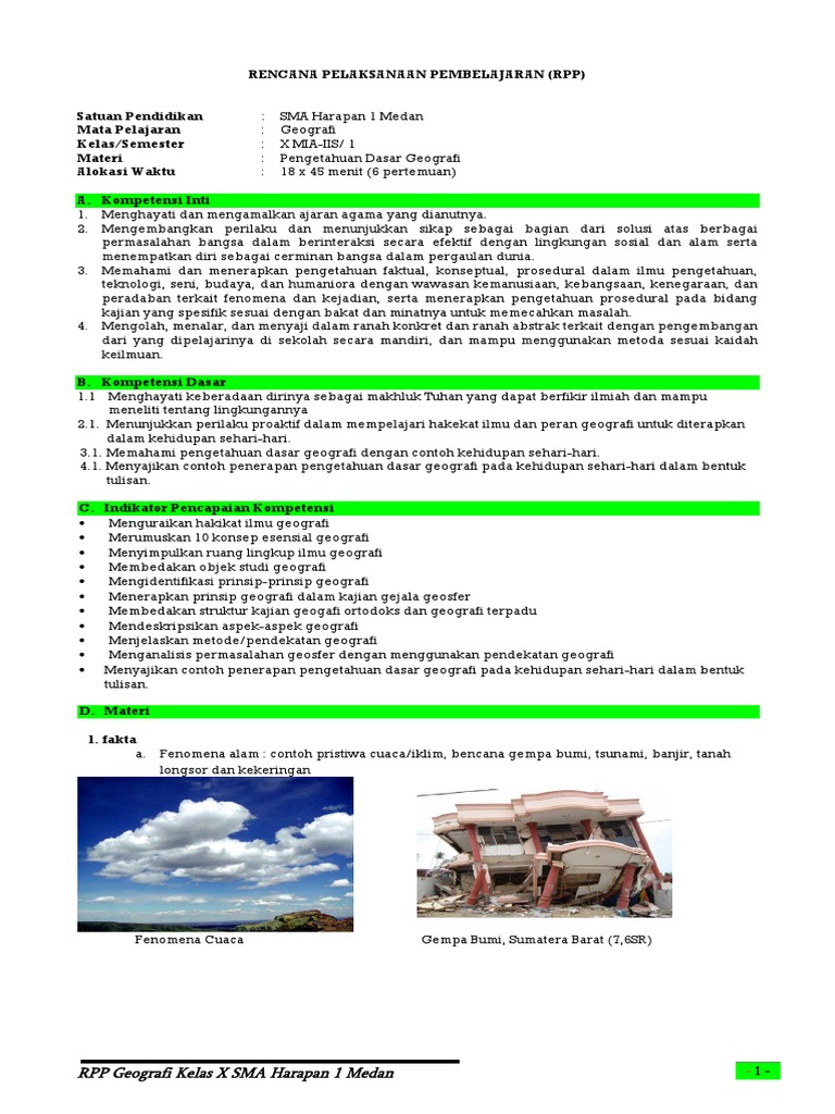 Rpp Geografi Kelas 10