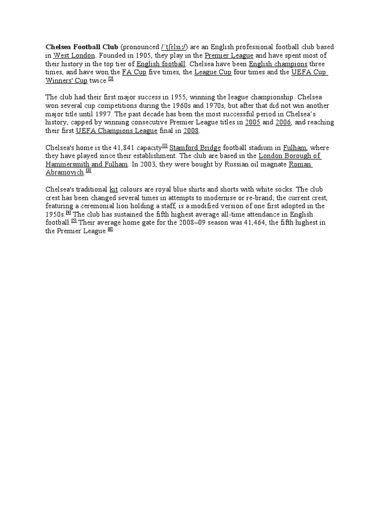 Chelsea Football Club | PDF | Sports & Recreation | Art