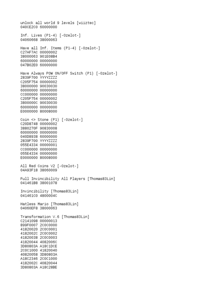 Super Mario Galaxy Cheat Codes Guide | PDF