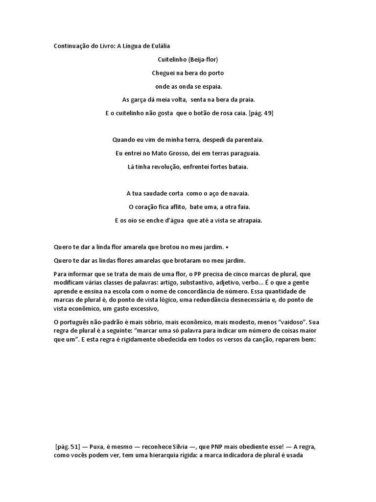 Resumo Critico Do Livro A Lingua De Eulalia
