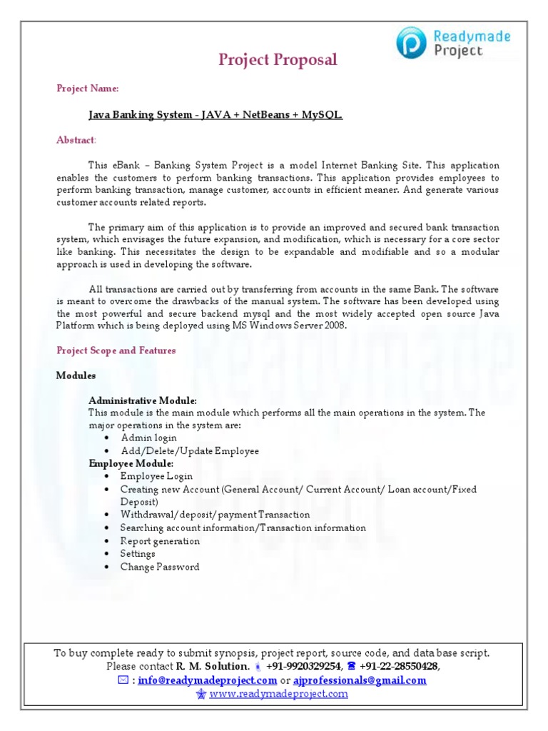 Project Proposal: Java Banking System - Java + Netbeans + Mysql | PDF ...