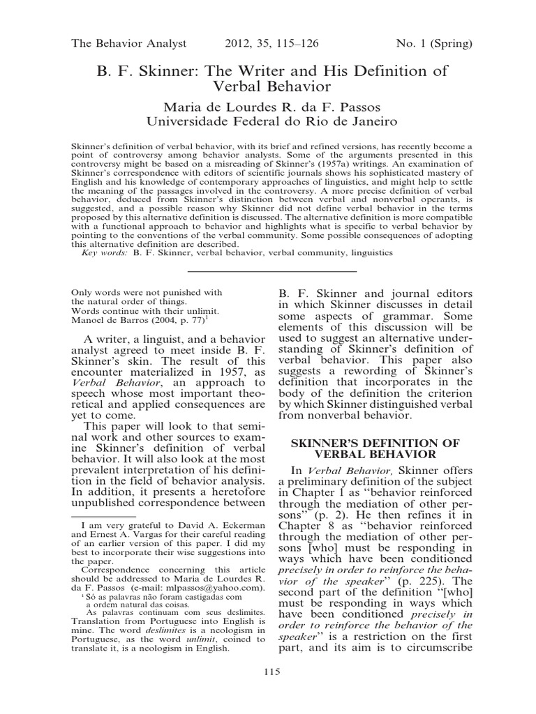 B. F. Skinner the Writer and His Definition of Verbal Behavior