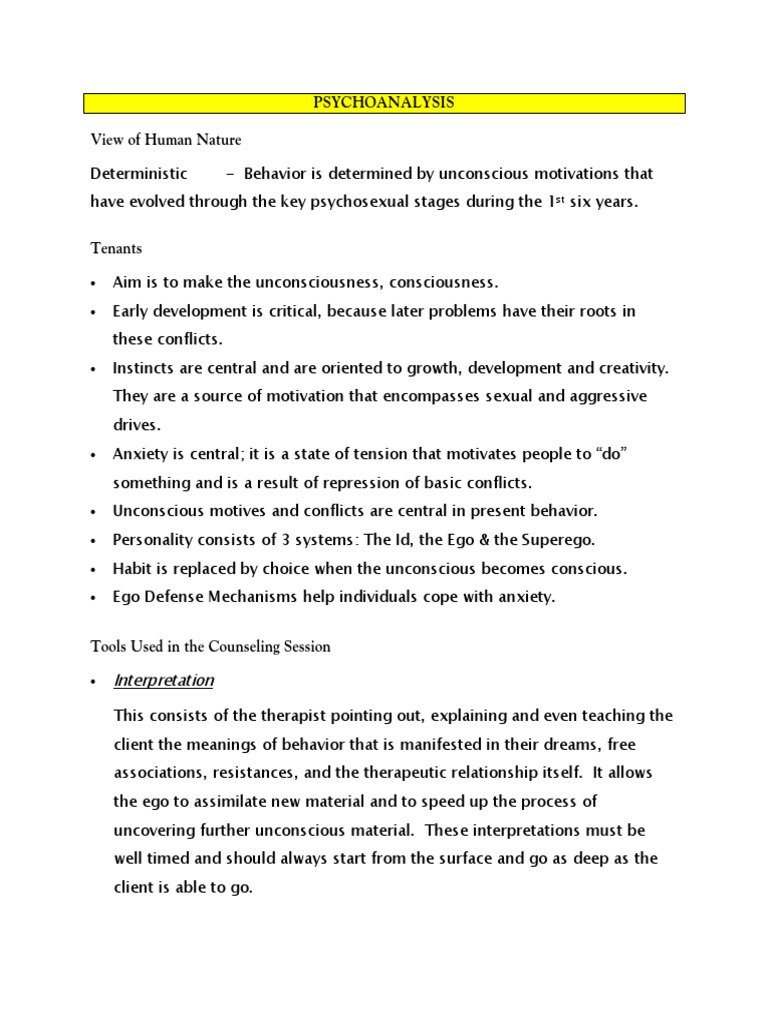 Psychoanalysis View of Human Nature PDF Psychotherapy Psychoanalysis