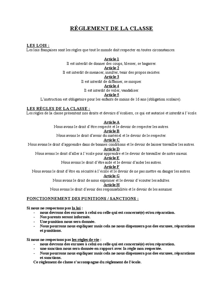 Reglement De Classe Et Loi Pdf Vertu Gouvernement