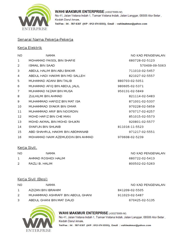 Senarai Nama Pekerja - 3 | PDF