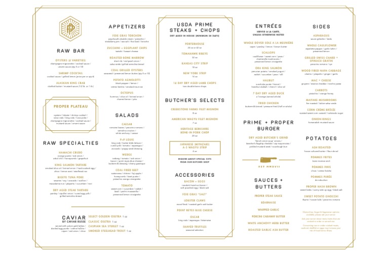 Prime + Proper Menu