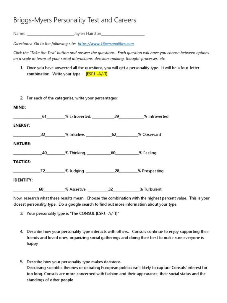 Personality Test for Career Paths | PDF | Personality Type ...