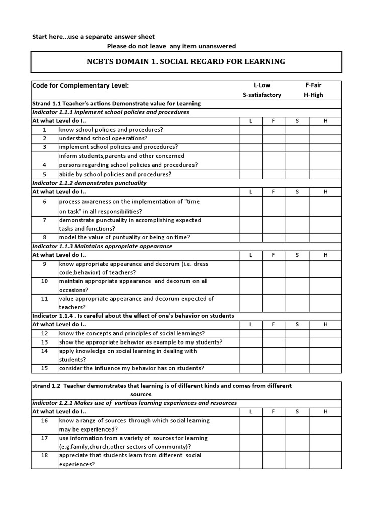 Ncbts Domain 1. Social Regard For Learning | PDF | Learning ...