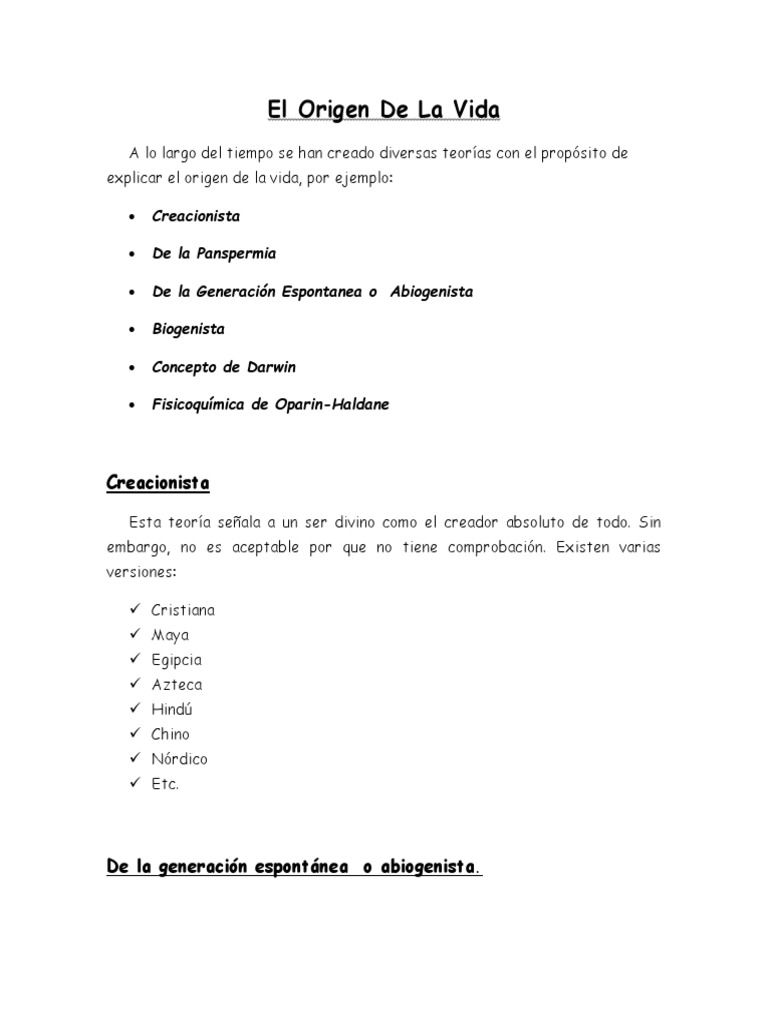 El Origen de La Vida | PDF | Abiogénesis | Naturaleza