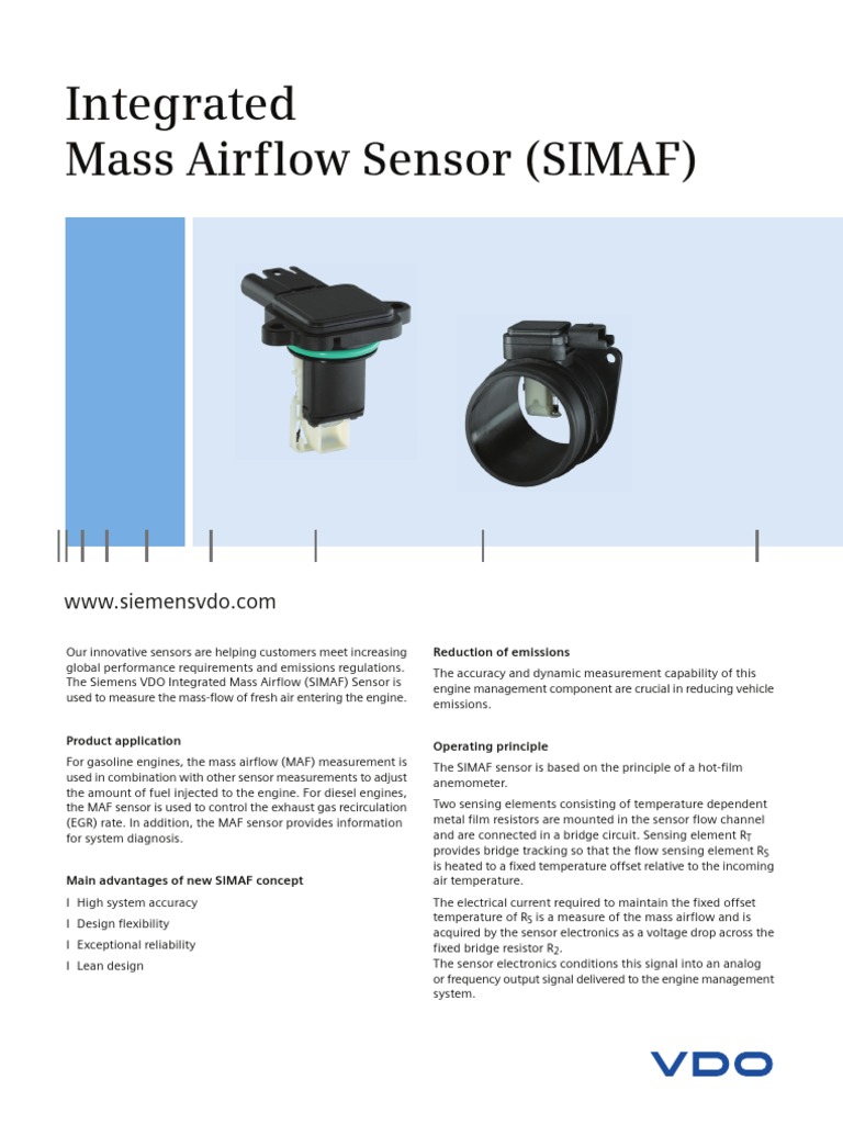 Mass Airflow Sensor Simaf Datasheet Siemens VDO Sensor Fuel Injection