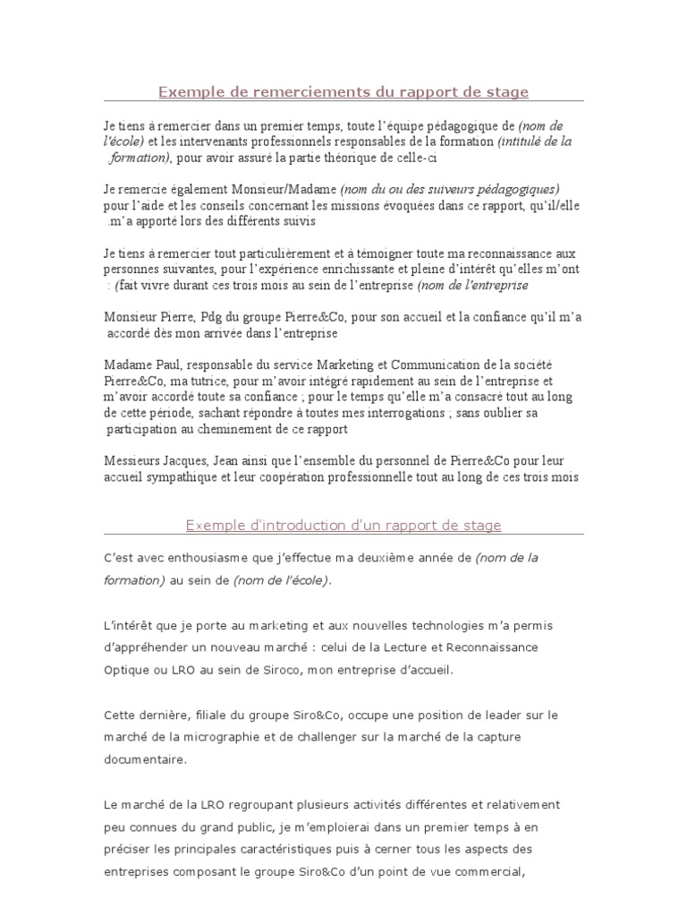 Exemple de Remerciements Du Rapport de Stage  Fusions et acquisitions