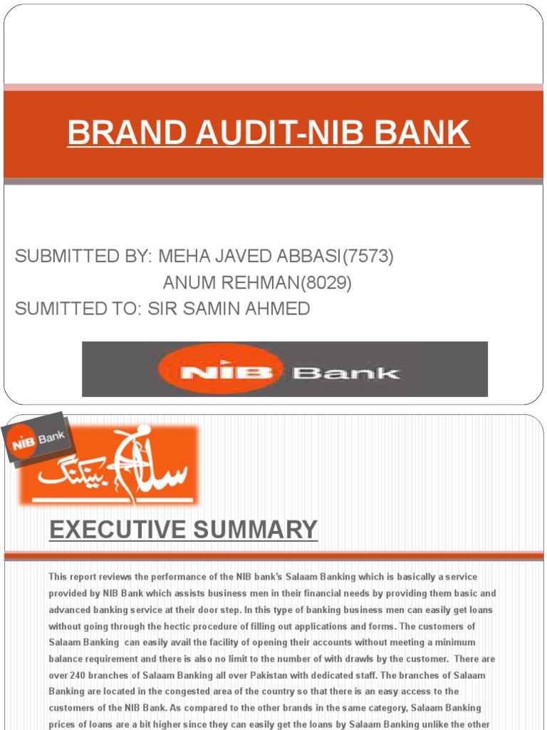 Brand AuditNib Bank Submitted By Meha Javed Abbasi (7573) ANUM
