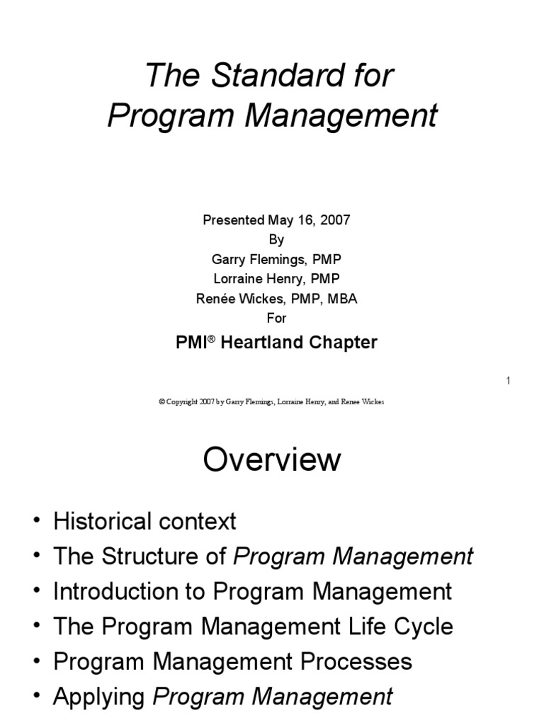 The Standard For Program Management: PMI Heartland Chapter | PDF ...