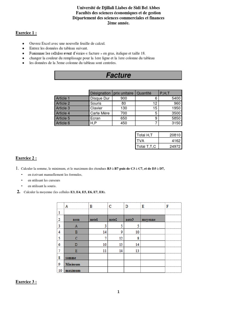 Feuil De Tp Excel pdf