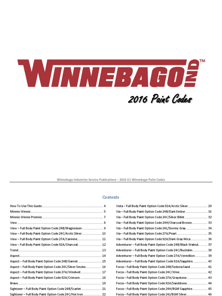 2016 U1 Paint Code Manual Winnebago Yellow Nature