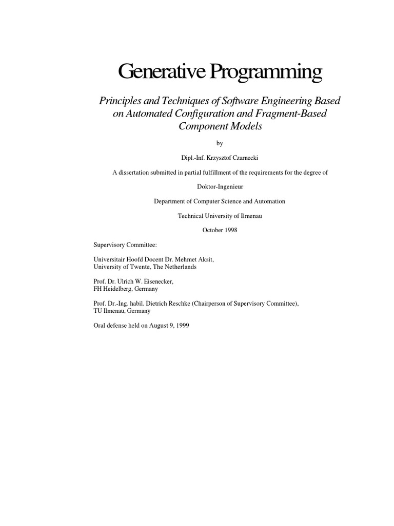 Generative programming principles and techniques of software