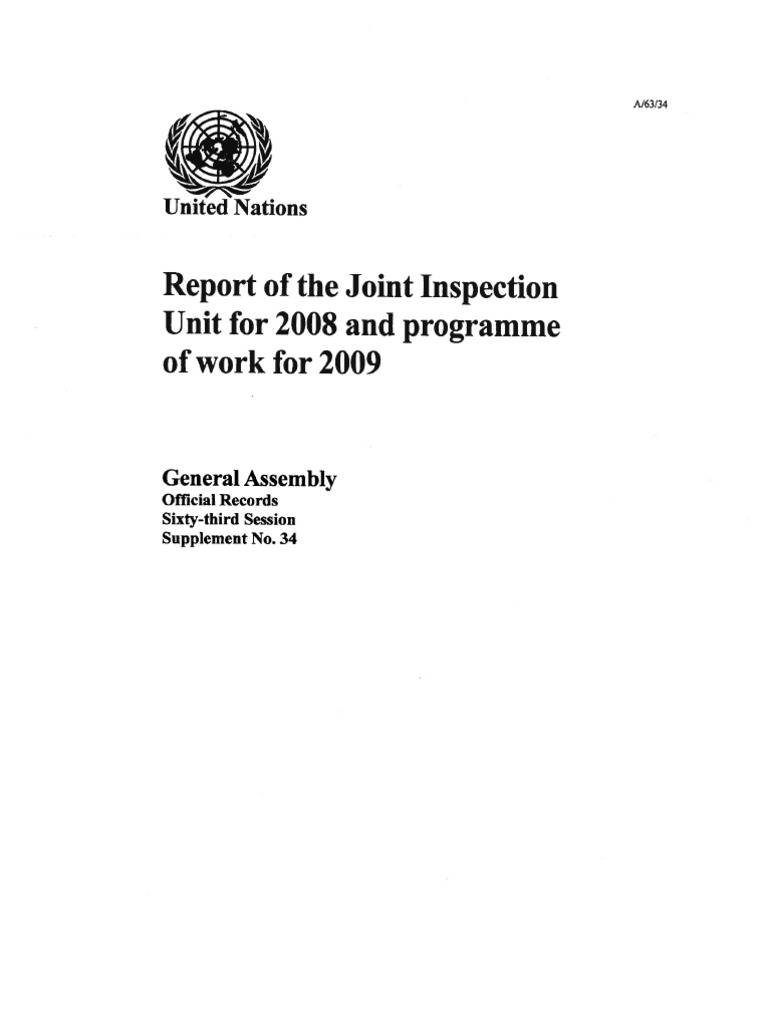 Report of The Joint Inspection Unit For 2008 and Programme of Work For ...