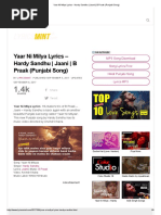 Download Yaar Ni Milya Lyrics - Hardy Sandhu _ Jaani _ B Praak Punjabi Song by Jack SN363427950 doc pdf