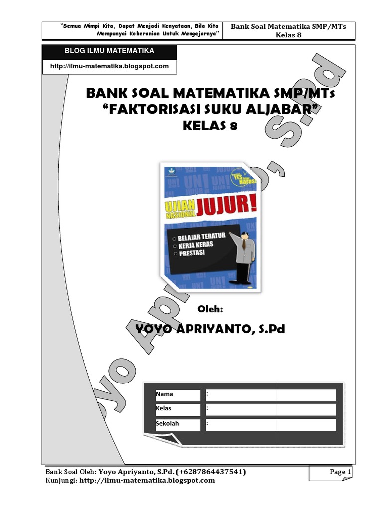 Bank Soal Faktorisasi Suku Aljabar pdf