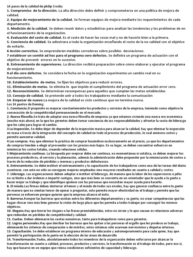 14 Pasos de La Calidad de Philip Crosby | PDF | Calidad (comercial ...