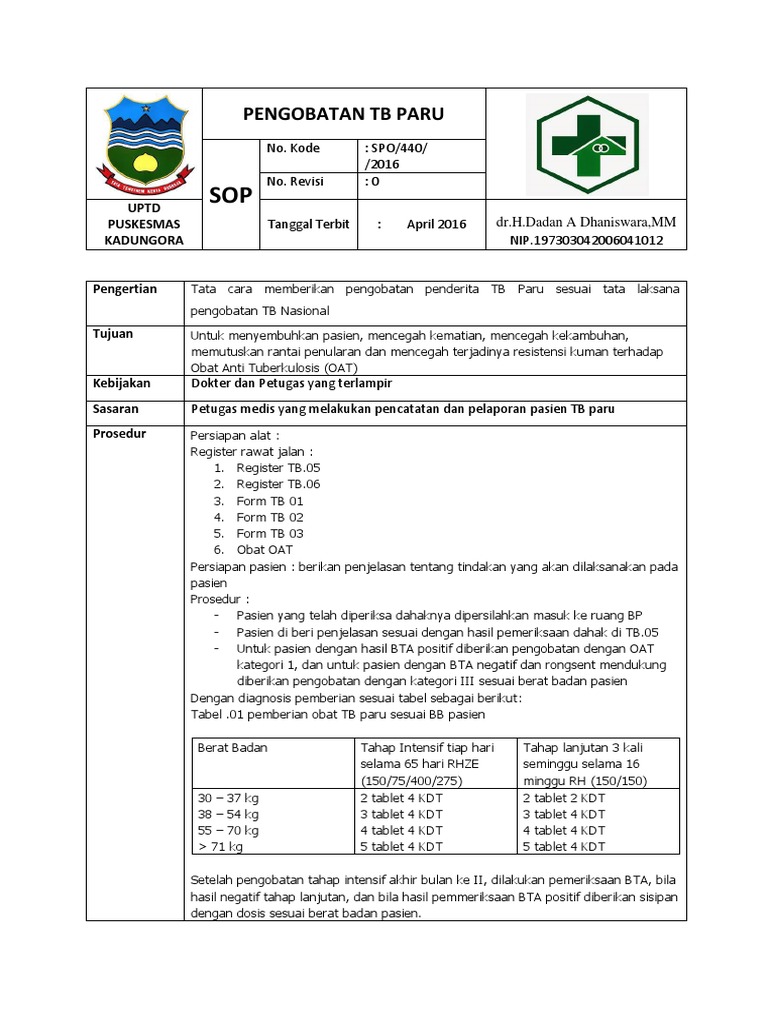 sop pengobatan TB paru
