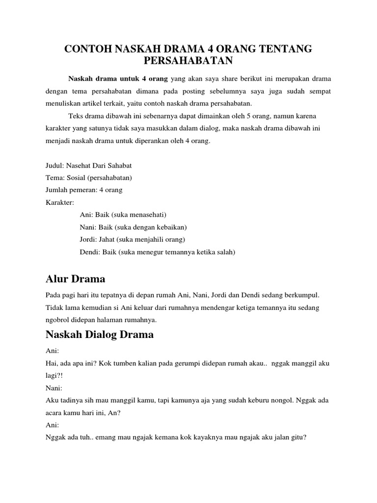 Contoh Naskah Drama Persahabatan 4 Orang Singkat - Aneka Contoh