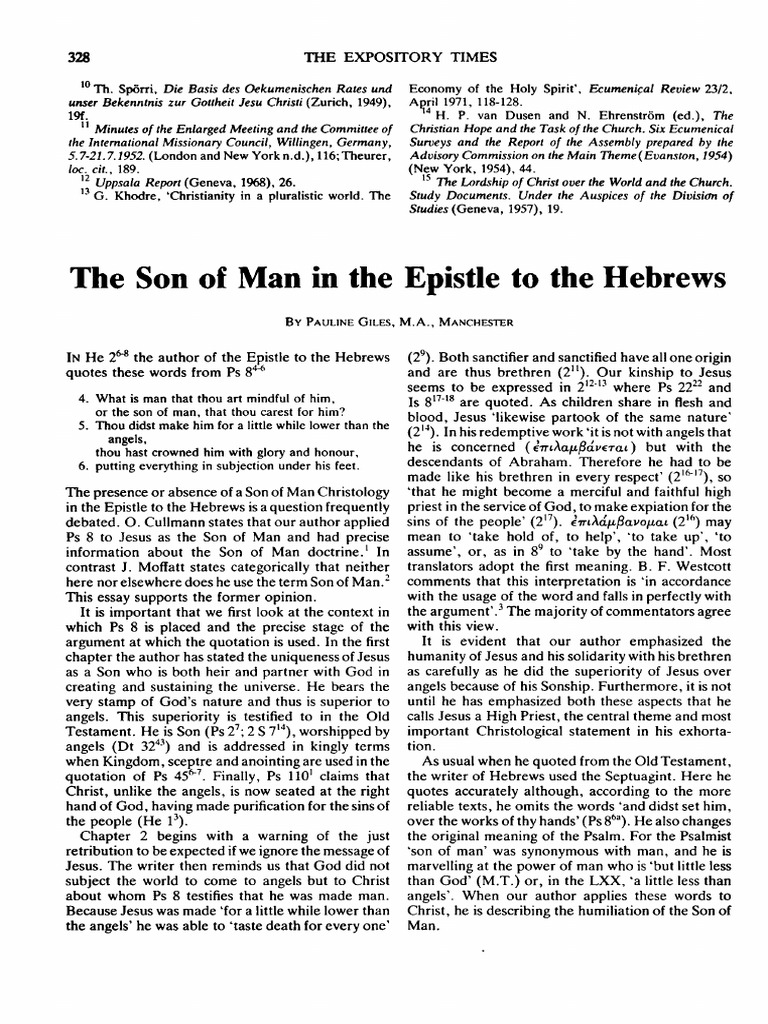 The Son of Man in Hebrews | PDF | Christology | Epistle To The Hebrews