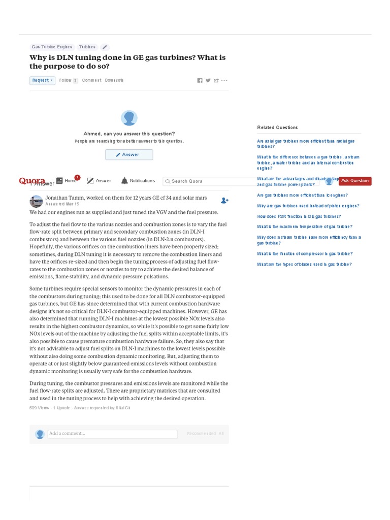 DLN Tuning in GE Gas Turbines Explained | PDF | Gas Turbine | Internal ...