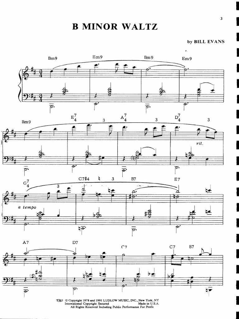 BILL EVANS PIANO FORMS レコード Ｂ B Minor Waltz-Bill Evans PDF | PDF