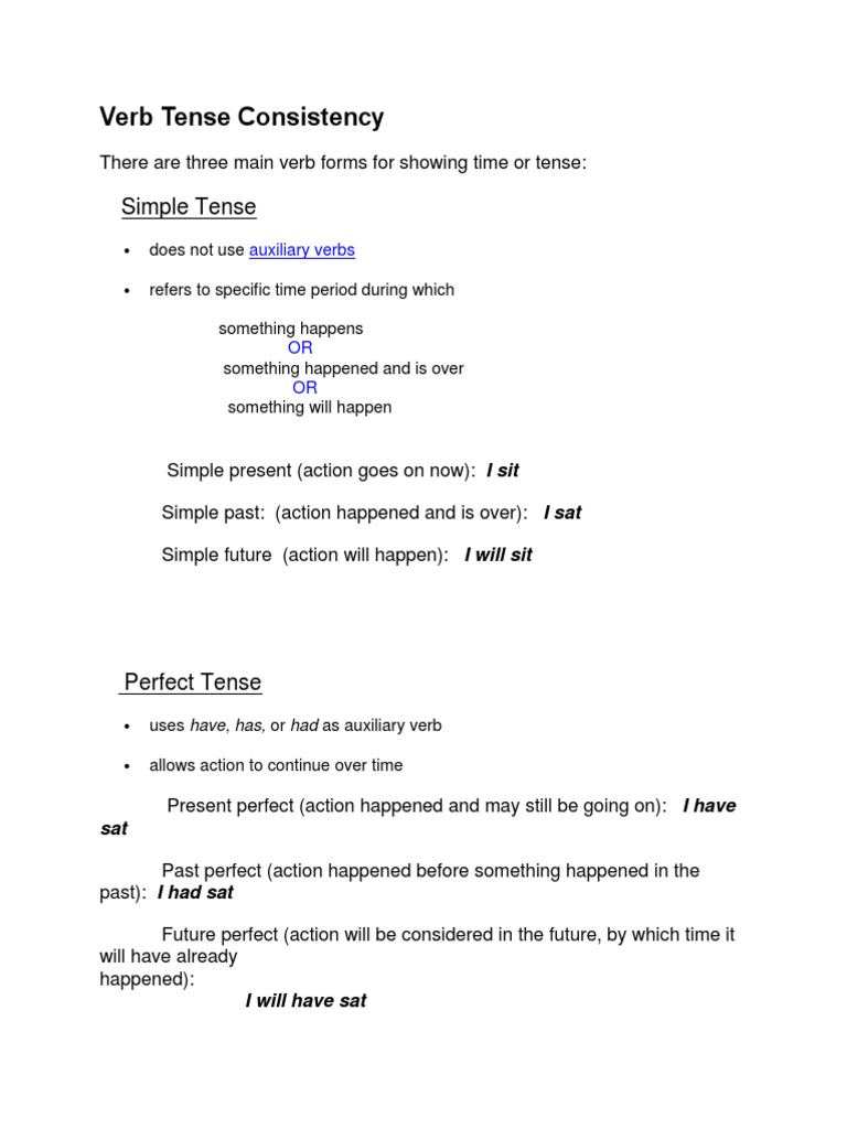Verb Tense Consistency | PDF | Grammatical Tense | Perfect (Grammar)