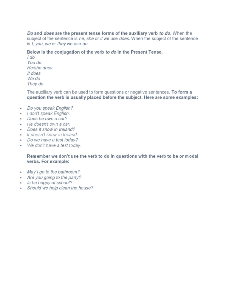 Do and DOes Question | PDF