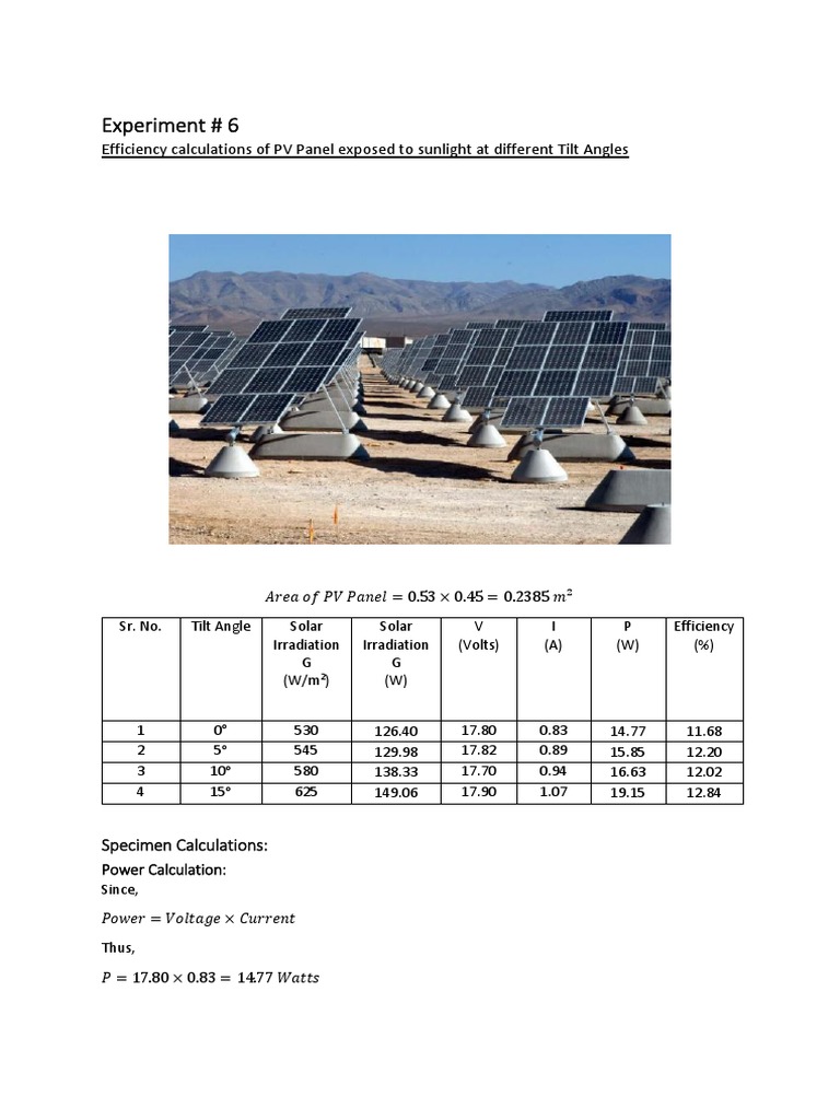 PV Panel Efficiency at Varying Angles | PDF | Watt | Sun
